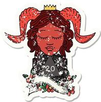 tiefling with natural twenty dice roll grunge sticker vector