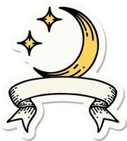 tattoo sticker with banner of a moon and stars vector