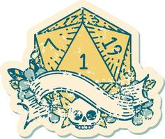 natural one d20 dice roll illustration vector