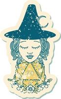 human witch with natural twenty dice roll illustration vector