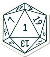 natural 1 D20 dice roll sticker vector