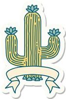 etiqueta engomada del tatuaje con la pancarta de un cactus vector