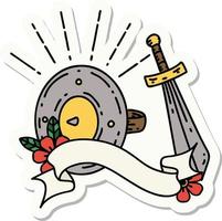 sticker of tattoo style shield and sword vector