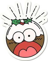 sticker of tattoo style shocked christmas pudding vector