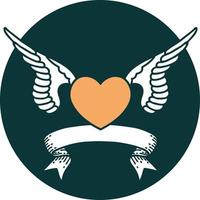 icon with banner of a heart with wings vector