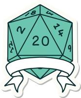 natural 20 critical hit D20 dice roll sticker vector