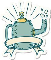 sticker of tattoo style old coffee pot steaming vector