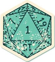 natural 1 D20 dice roll illustration vector