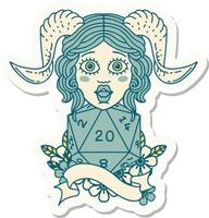 tiefling with natural twenty dice roll sticker vector