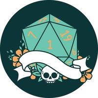 natural one d20 dice roll icon vector