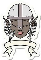 elf fighter character face with banner sticker vector