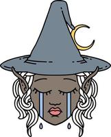 crying elf mage character face illustration vector