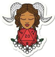 tiefling with natural 20 D20 dice roll sticker vector