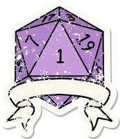 natural one d20 dice roll illustration vector