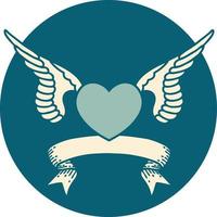 icon with banner of a heart with wings vector