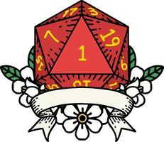 natural one d20 dice roll illustration vector