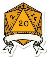 natural 20 critical hit D20 dice roll sticker vector