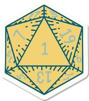 natural 1 D20 dice roll sticker vector