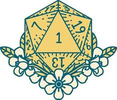 natural one dice roll with floral elements illustration vector