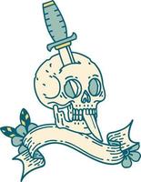 tattoo with banner of a skull and dagger vector