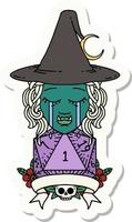 crying half orc witch character with natural one roll sticker vector