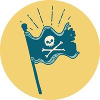 icono de estilo tatuaje que agita la bandera pirata vector