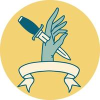 icon with banner of a dagger in the hand vector