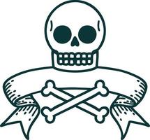 tattoo with banner of a skull and bones vector