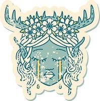 crying elf druid character face illustration vector