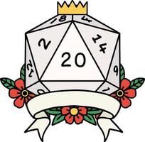 natural 20 critical hit D20 dice roll illustration vector