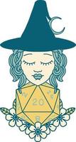 human witch with natural twenty dice roll illustration vector