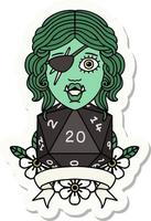 half orc rogue character with natural twenty dice roll sticker vector