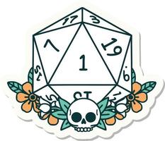 natural one dice roll with floral elements sticker vector