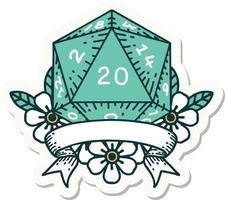 natural 20 critical hit D20 dice roll sticker vector