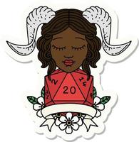 tiefling with natural twenty dice roll sticker vector