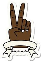 peace two finger hand gesture with banner sticker vector