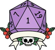 natural one d20 dice roll illustration vector