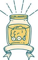 banner with tattoo style brain in jar vector