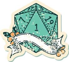 natural one d20 dice roll illustration vector