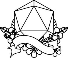 natural one d20 dice roll illustration vector