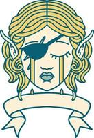 crying elf rogue character face with banner illustration vector