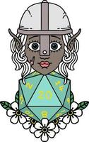 elf fighter with natural twenty dice roll illustration vector