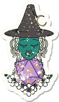 half orc wizard with natural twenty dice roll illustration