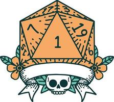 natural one d20 dice roll illustration vector