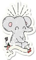 grunge sticker of tattoo style cute elephant vector