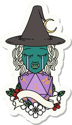 crying orc witch with natural one D20 roll sticker