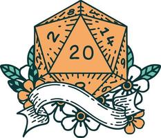 natural twenty D20 dice roll illustration vector