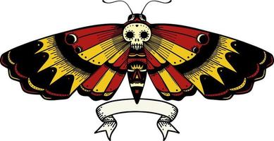 tattoo with banner of a deaths head moth vector