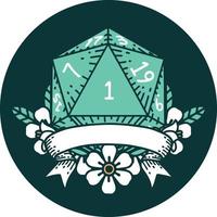 natural one d20 dice roll icon vector