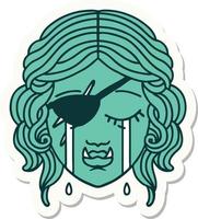 crying half orc rogue character face sticker vector